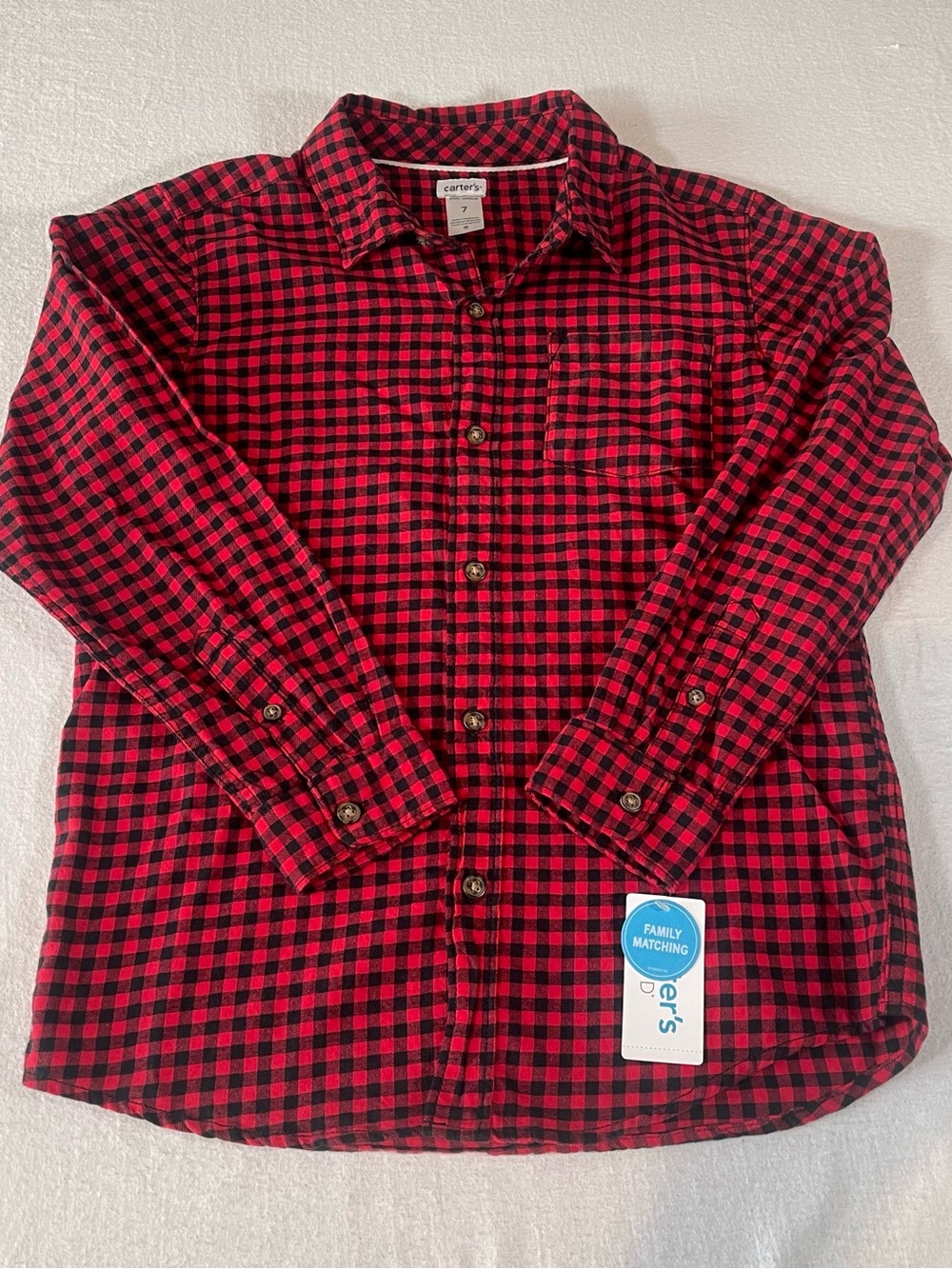 Carter's Red and Black Plaid Button-Down Shirt Boys Size 7